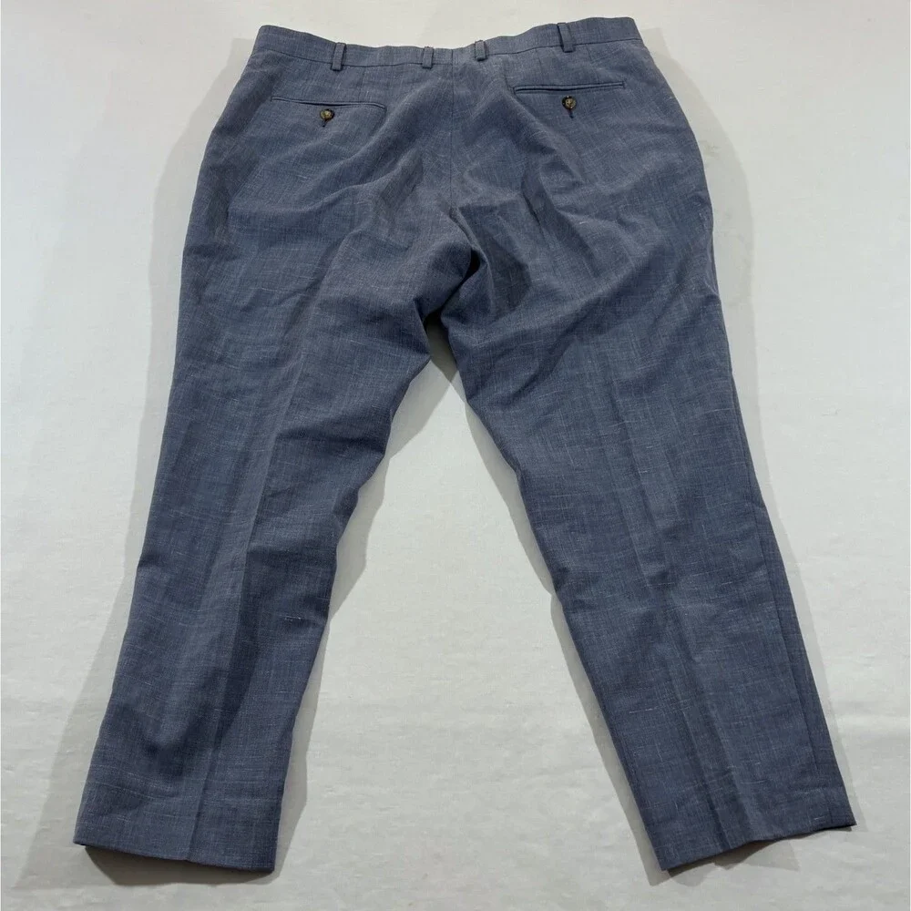 Lauren Ralph Lauren Mens Blue Wool Linen Flat Front Dress Pants Preppy Sz 42x26